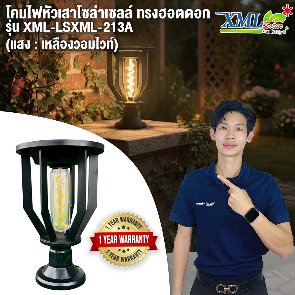 โคมไฟหัวเสาโซล่าเซลล์ LSXML-213A รุ่นฮอตดอก (แสง : เหลืองวอมไวท์)