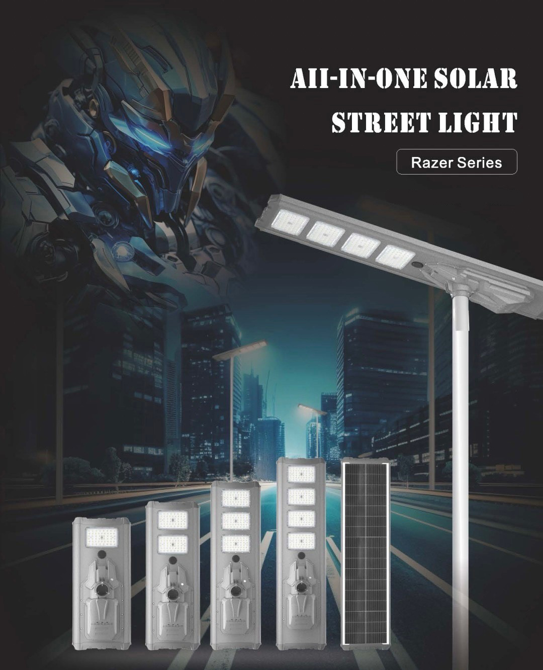 โคมไฟถนนโซล่าเซลล์ ALL IN ONE รุ่น Razer Series (แสง : ขาว)