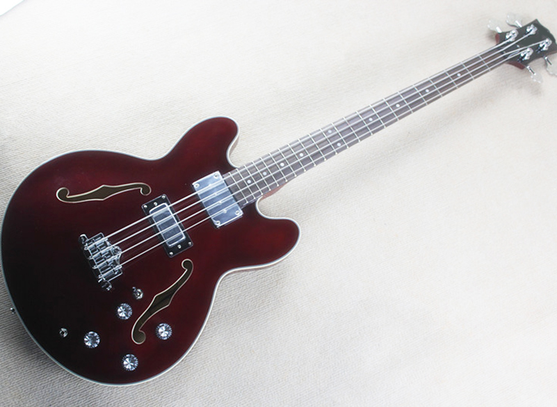 GibsonStyle ES-335 hollow body bassไวน์แดง
