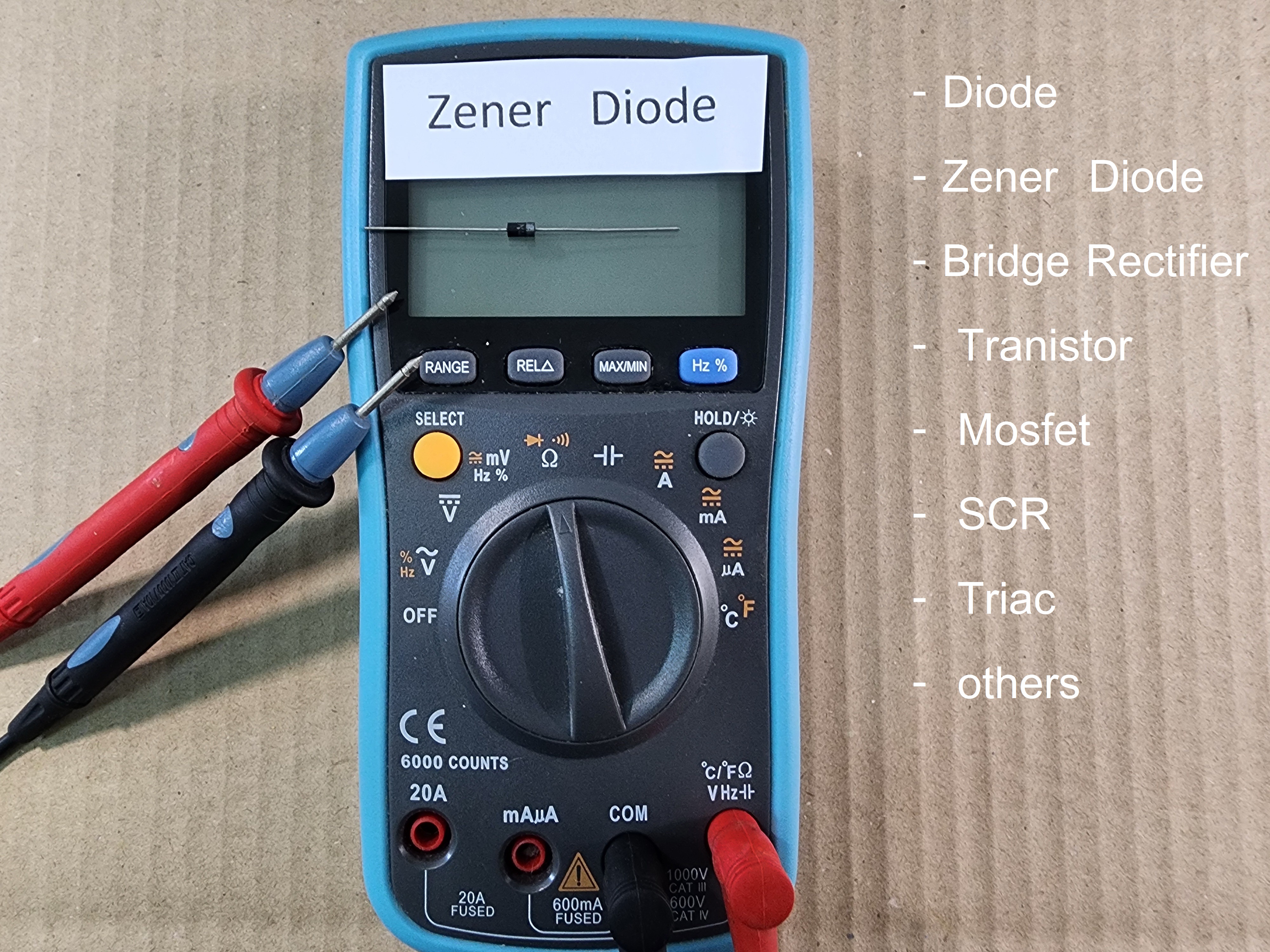 Testing electronic components Test Diode Zener Diode Bridge Rectifier Tranistor Mosfet SCR Triac and others