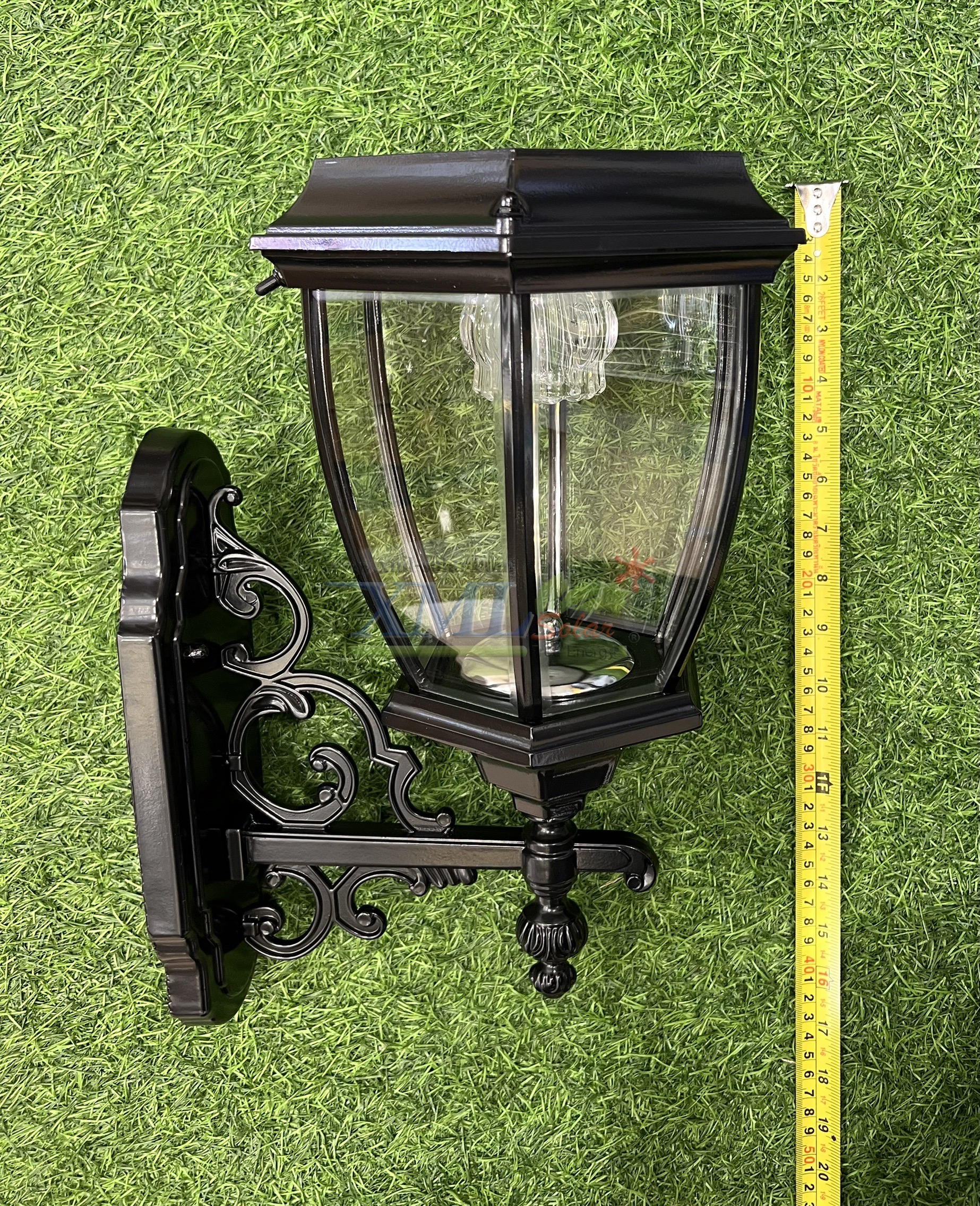 โคมไฟกิ่งโซล่าเซลล์ ทรง 6 เหลี่ยม โรมันสีดำ (ไซส์จัมโบ้) (เเสง : ขาว + เหลืองวอมไวท์)