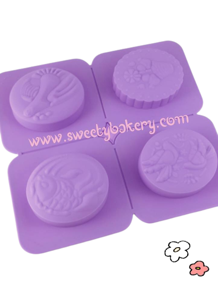 แม่พิมพ์ซิลิโคน พิมพ์สบู่ พิมพ์วุ้น พิมพ์ขนม ทรงกลม 4 ช่อง (น้ำหนักสบู่ : 80 G.)