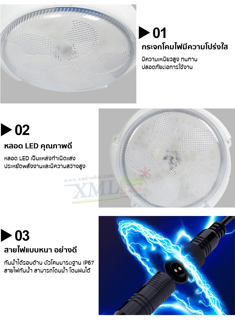 โคมไฟซาลาเปาโซล่าเซลล์ ติดเพดาน-ผนัง รุ่น 300W.+300W. (แสงขาว)( 2 โคม )
