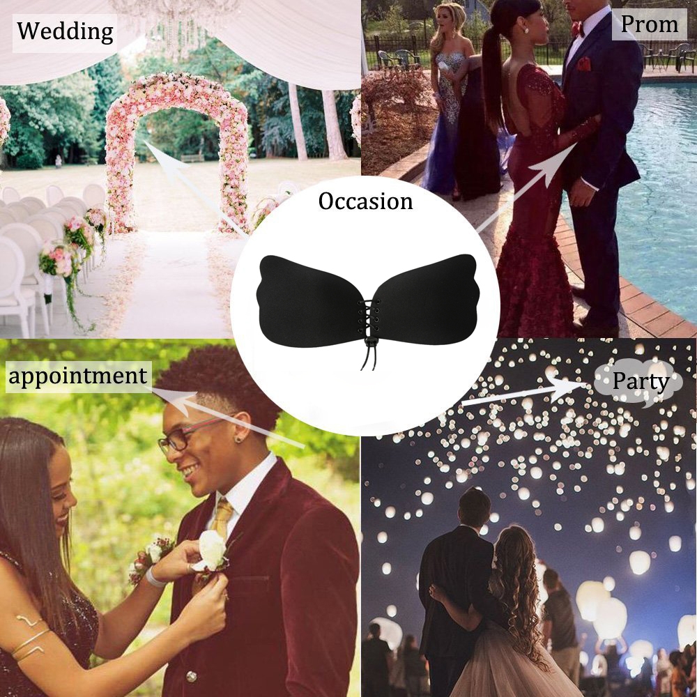 บราไร้สายทรงปีกนางฟ้า เชือกดึง ช่วยดันหน้าอกชิด มีคัพ A B C มี 2 สี ดำ เนื้อ ราคาส่ง 3 ชิ้น คละแบบได้ ราคาคู่ละ 290 บาท