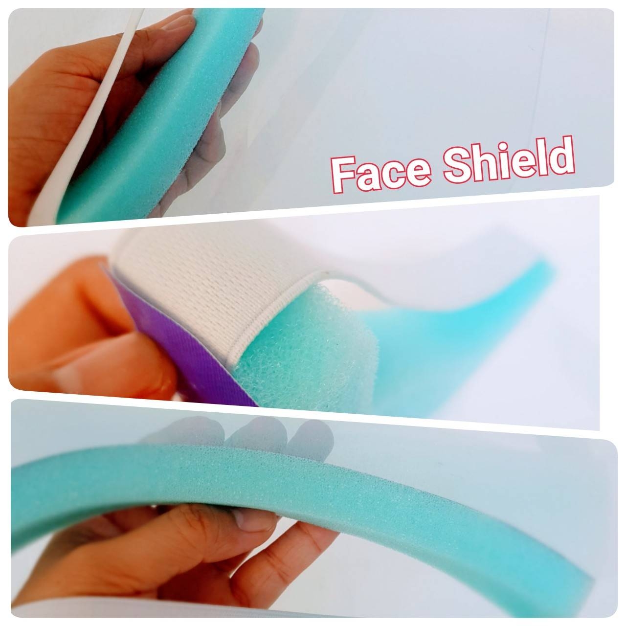 Face Shield เฟสชิว หน้ากากใส ป้องกันฝุ่นละอองเชื้อโรคและน้ำลาย หรือ สารคัดหลั่ง กระเด็นเข้าใส่หน้า มีให้เลือกหลายสี อันละ 20 บาท โหลละ 180