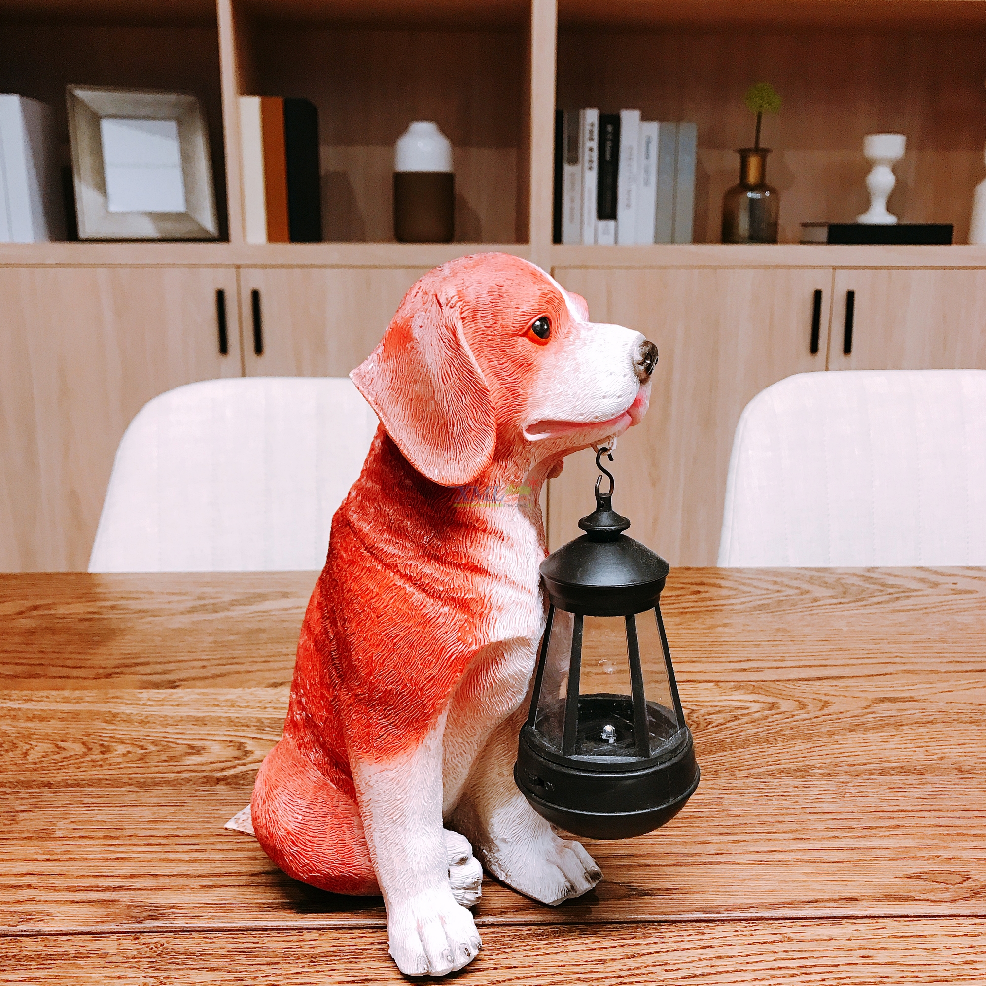 ไฟตุ๊กตาโซล่าเซลล์ ประดับสวน Red Brown Beagle 1 LED (แสง : เหลืองวอมไวท์)