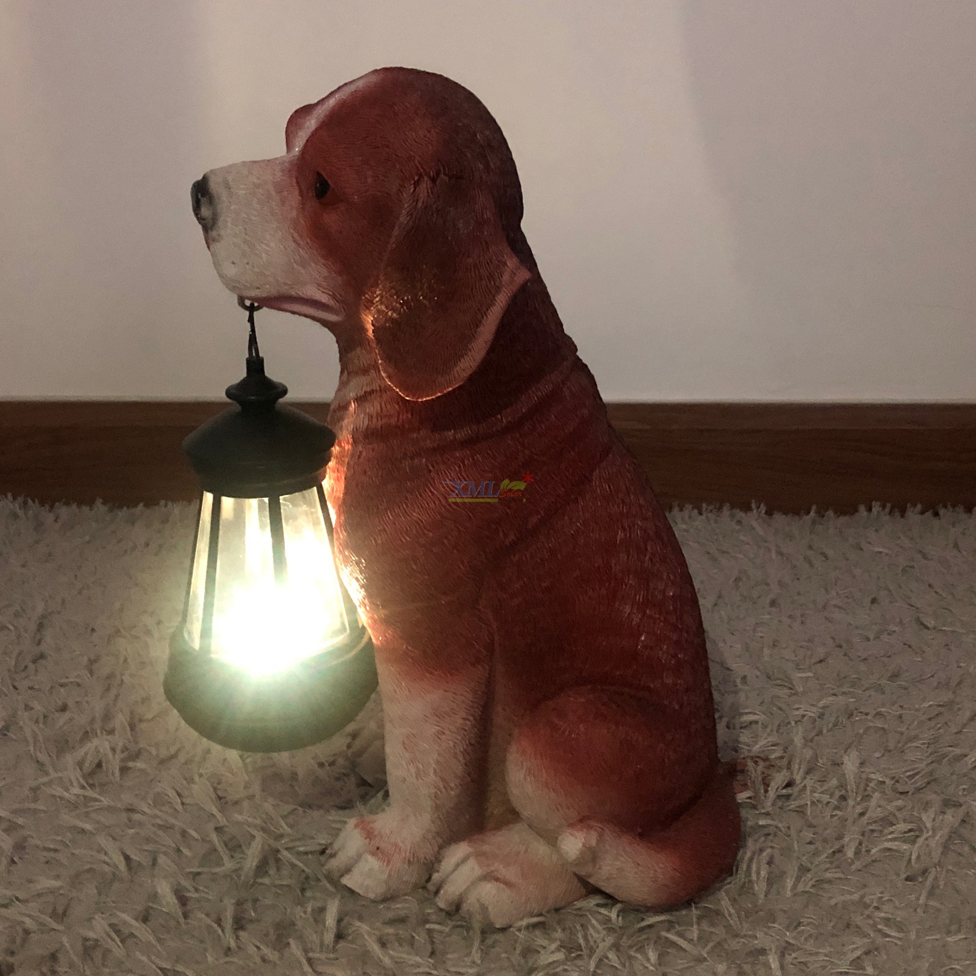 ไฟตุ๊กตาโซล่าเซลล์ ประดับสวน Red Brown Beagle 1 LED (แสง : เหลืองวอมไวท์)