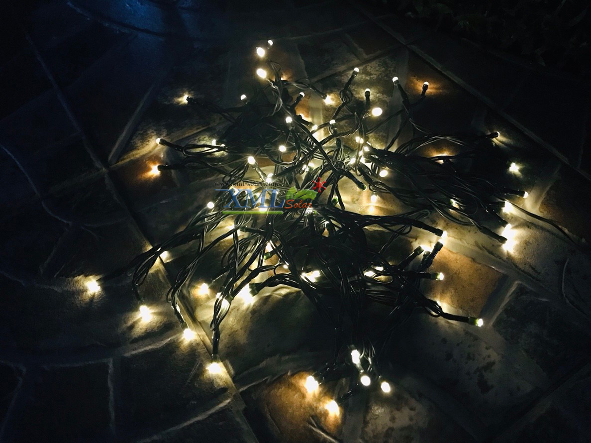 ไฟกระพริบโซล่าเซลล์ 100 LED (เเสง : เหลืองวอมไวท์)
