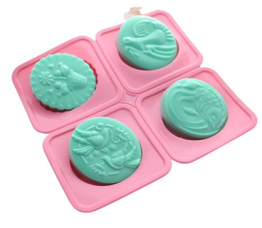 แม่พิมพ์ซิลิโคน พิมพ์สบู่ พิมพ์วุ้น พิมพ์ขนม ทรงกลม 4 ช่อง (น้ำหนักสบู่ : 80 G.)