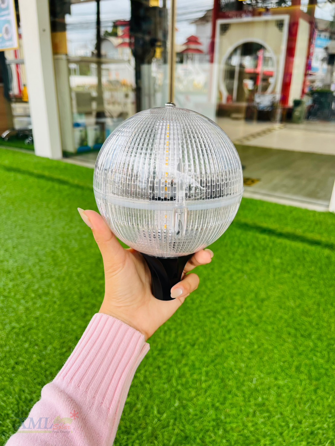 ไฟปักสนามสนามโซล่าเซลล์ ทรงกลมใส 15 lm ( แสง : เหลืองวอมไวท์)