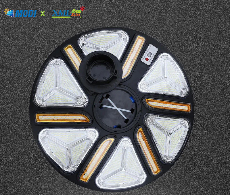 โคมไฟถนนโซล่าเซลล์ UFO ทรงกลมแถบเหลือง รุ่น MODI x XML 300W + Motion Sensor (แสง : ขาว)