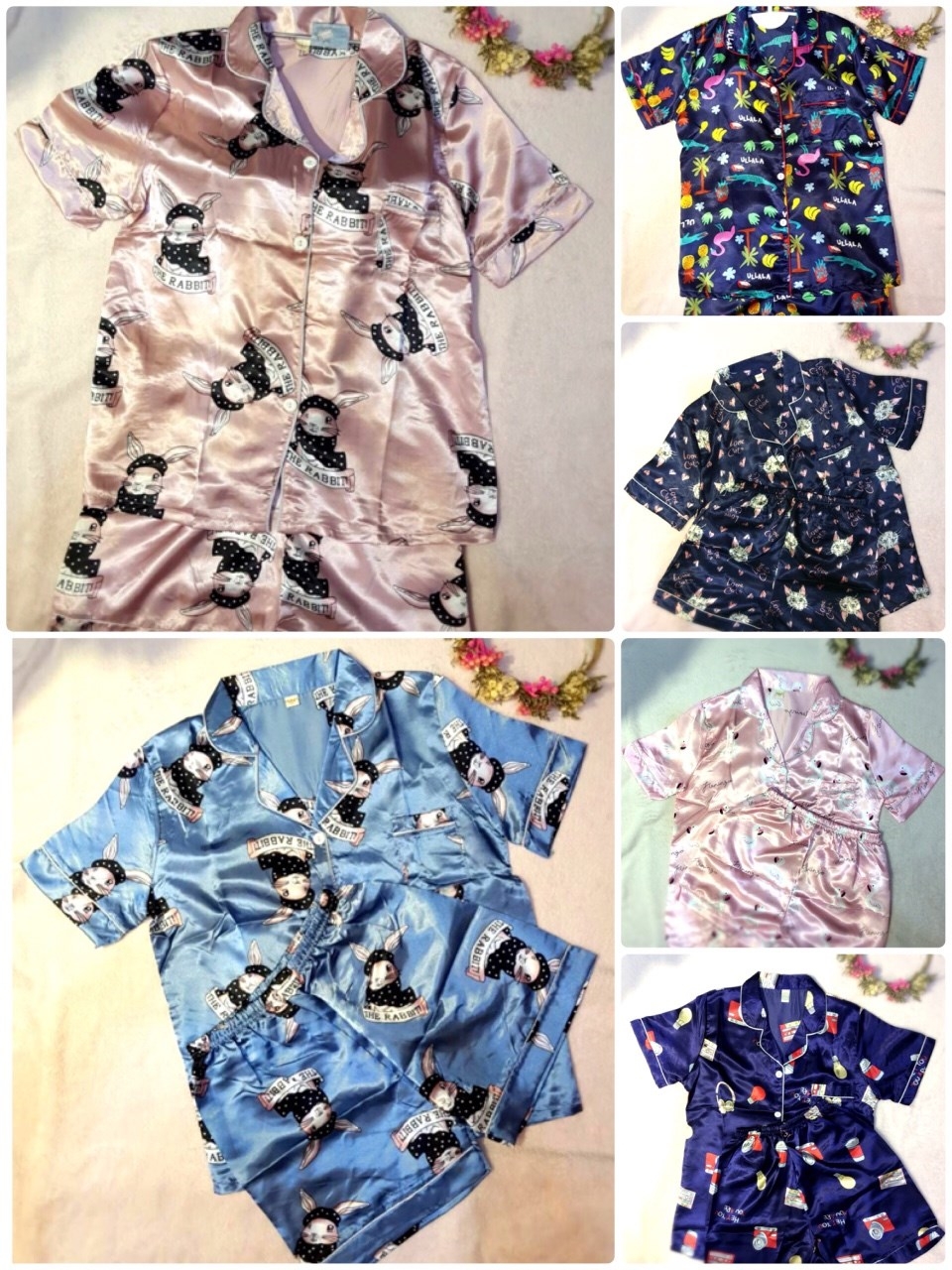 ชุดนอนผ้าซาตินแขนสั้น กางเกงขาสั้น เนื้อผ้าดีทิ้งตัวสวย หลับสบายตลอดคืน ราคาโปรโมชั่น ชุดละ 250 บาท