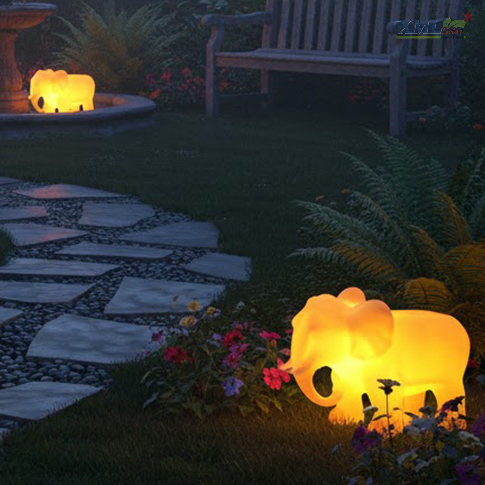 ไฟตุ๊กตาโซล่าเซลล์ ประดับสวน รูปช้าง รุ่น JD-DX88 (เปิดได้ 2 แสง)