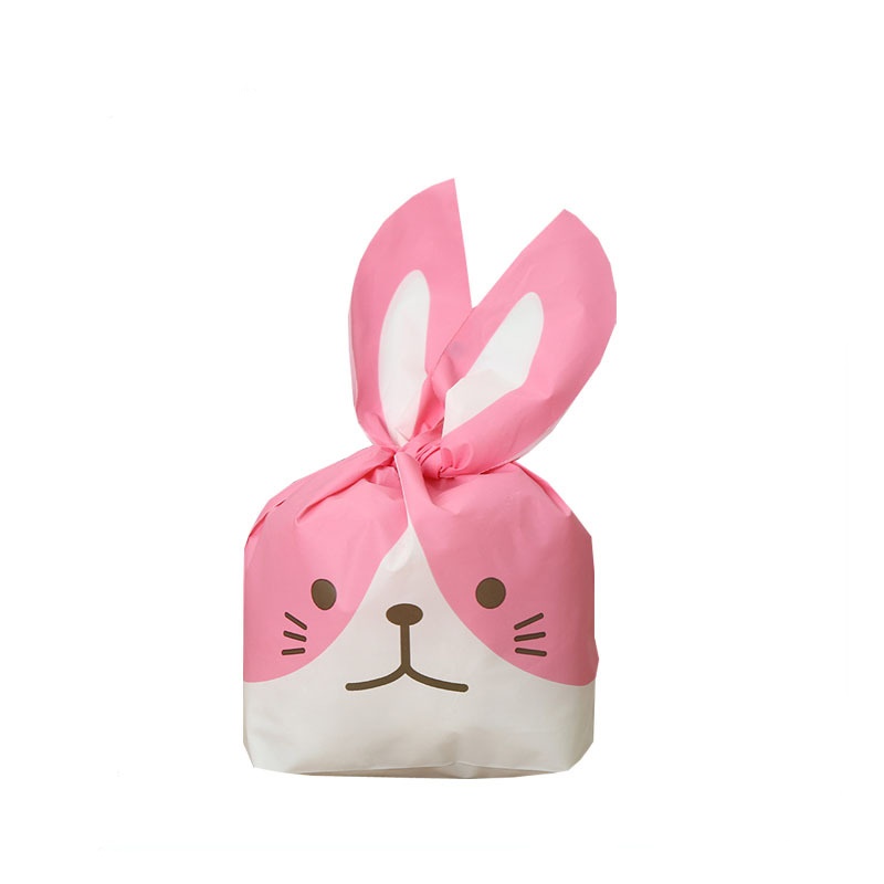 ถุงหูกระต่าย ถุงเบเกอรี่ หมาสีชมพู 50 ใบ/ห่อ (Size : 13.5*22+6 cm.)