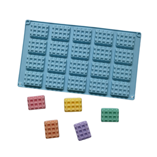 แม่พิมพ์ซิลิโคน พิมพ์สบู่ พิมพ์วุ้น พิมพ์ขนม รูปวาฟเฟิล 20 ช่อง (พิมพ์สีฟ้า)