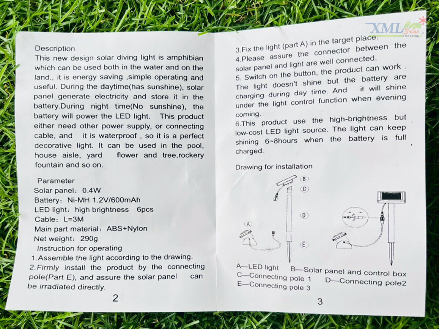 ไฟโซล่าเซลล์ส่องใต้น้ำ 6 LED รุ่น 1 หัว XML-F07