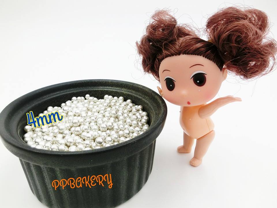 Sugar Pearl silver 4mm มุกน้ำตาลแต่งหน้าเค้ก สีเงิน