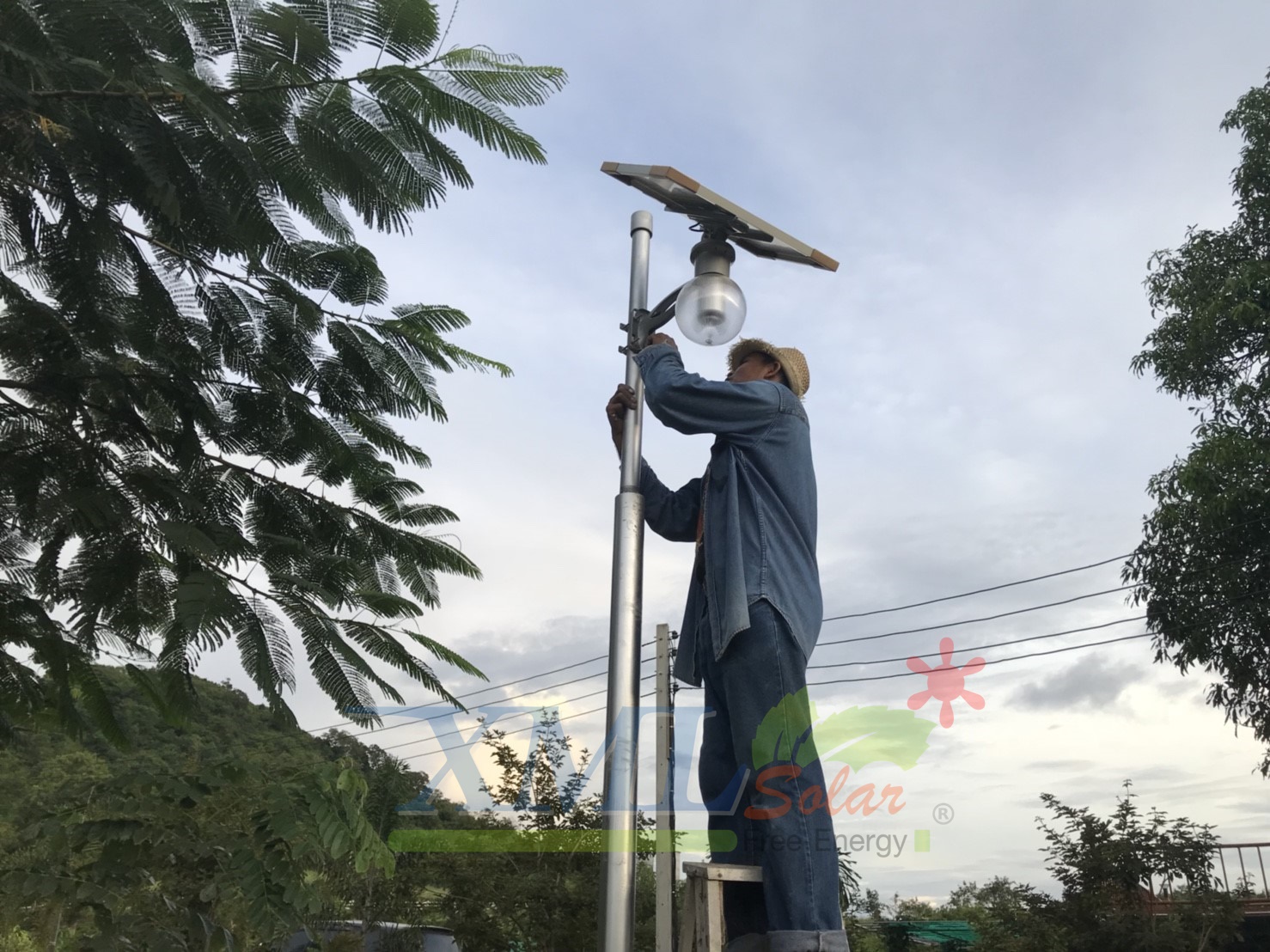 โคมไฟโซล่าเซลล์อัจฉริยะ ทรงโคมกลม รุ่น 40 Watt Monocrystalline 1 แถม 1