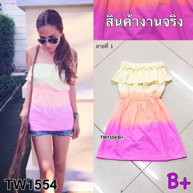 เสื้อเกาะอกระบายช่วงอก สีลายพลาสเทล ผ้าคอตตอน เอวยืดสม็อครอบเอว จับแม็ทช์กับกางเกงขาสั้น เดินเล่นชิวๆเลยจ้า รีบจัดด่วนเลย