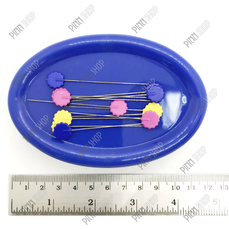 แท่นแม่เหล็กเก็บเข็มหมุด พร้อมเข็มหมุดหัวแบนดอกไม้