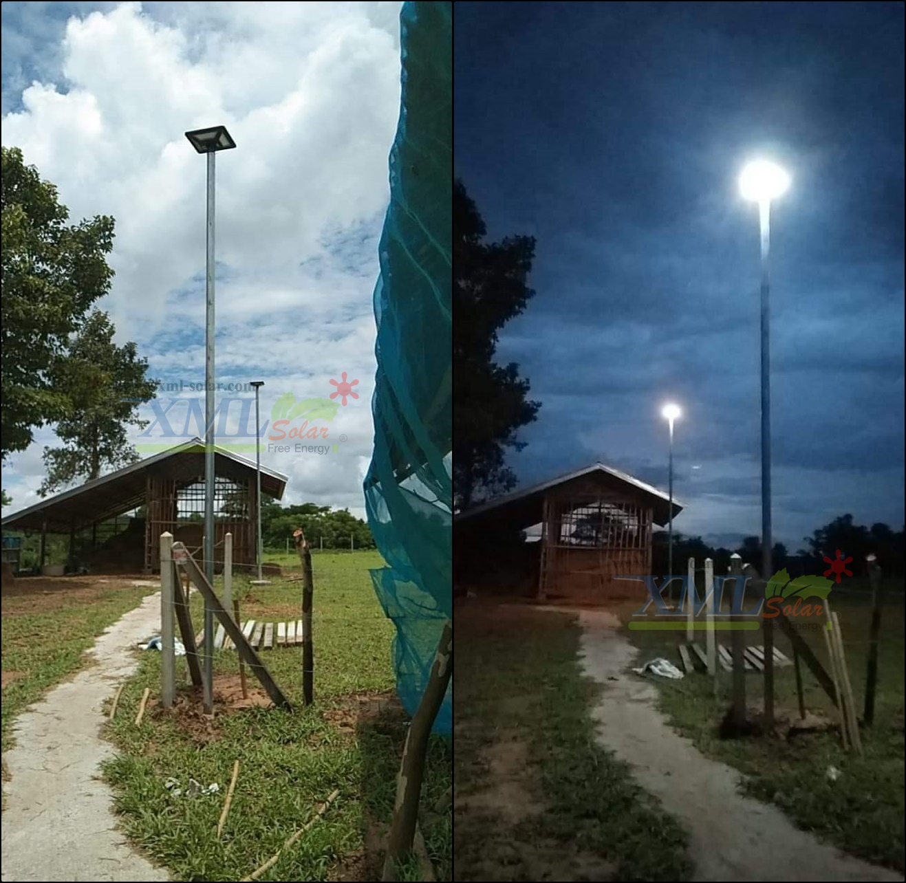 ชุดเสาพร้อมโคม SET B (โคมไฟโซล่าเซลล์ UFO SLT28-300W + เสาเหล็กดำสูง 2.82 เมตร)(แสงขาว)