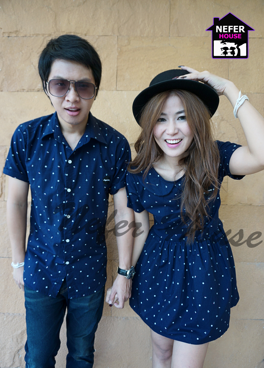 เสื้อคู่รัก สีน้ำเงินกรมเข้มสไตล์เกาหลี