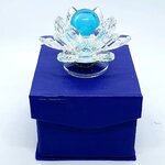 ลูกแก้วคริสตัลฟ้ามณี 30mm พร้อมฐานแก้วดอกบัวหมุนได้เกรดA