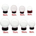 ลูกแก้วใส ขนาด 13-11-10-8-6-5-4-3 ซ.ม.พร้อมฐานไม้ สีธรรมชาติ ลูกกลม ใส สวย ลูกแก้วแท้ ไม่ลอก