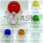 ลุกแก้วใส 6ซม.(2.5นิ้ว)คริสตัลแท้ ไม่ลอก พร้อมฐานแก้ว ดอกบัวยกช่อมีหลายสีให้เลือก สวยงาม