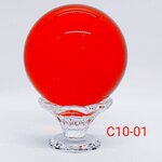 ลูกแก้วใสสีแดง 10เซนติเมตร ( 4นิ้ว แท้ไม่ลอก ) พร้อมฐานแก้ว