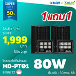 ไฟสปอตไลท์โซล่าเซลล์ 80 W. รุ่น Modi x XML (เเสง : ขาว) (1 เเถม 1)