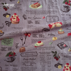 ผ้าญี่ปุ่น YUWA (ลายเค้ก พื้นม่วง)