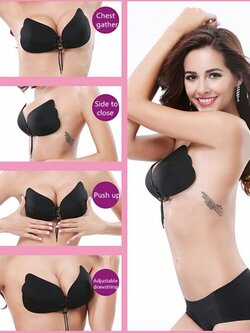 บราไร้สายทรงปีกนางฟ้า เชือกดึง ช่วยดันหน้าอกชิด มีคัพ A B C มี 2 สี ดำ เนื้อ ราคาส่ง 3 ชิ้น คละแบบได้ ราคาคู่ละ 290 บาท