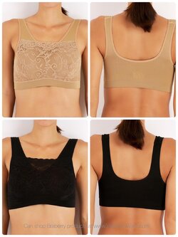 สปอร์ตบราลูกไม้บังทรงในตัว ใส่เป็นซับในกันโป๊ได้ เนื้อผ้านิ่ม ใส่สบาย 1 เซ็ตมี 2 สี เนื้อ,ดำ มี Size S,M,L,2XL,3XL โปรโมชั่น 1 เซ็ต 750 บาท