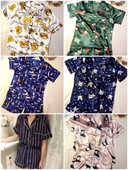 ชุดนอนผ้าซาตินแขนสั้น กางเกงขาสั้น เนื้อผ้าดีทิ้งตัวสวย หลับสบายตลอดคืน ราคาโปรโมชั่น ชุดละ 250 บาท