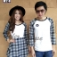 เสื้อคู่รักสวยๆ ชุดลายสก็อต โทนขาวตัดเทาเกาหลีๆ