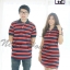 เสื้อโปโลคู่รักสีแดงริ้วกรมเพิ่มดีเทลแถบเล็กๆสีขาว