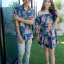 ชุดไปทะเลคู่พร้อมส่งน้ำเงินพิมพ์ลายดอก