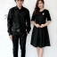 ﻿ชุดคู่รักสีดำ เสื้อเชิ๊ตผู้ชายแขนยาวกับเดรสผู้หญิงมีแขน