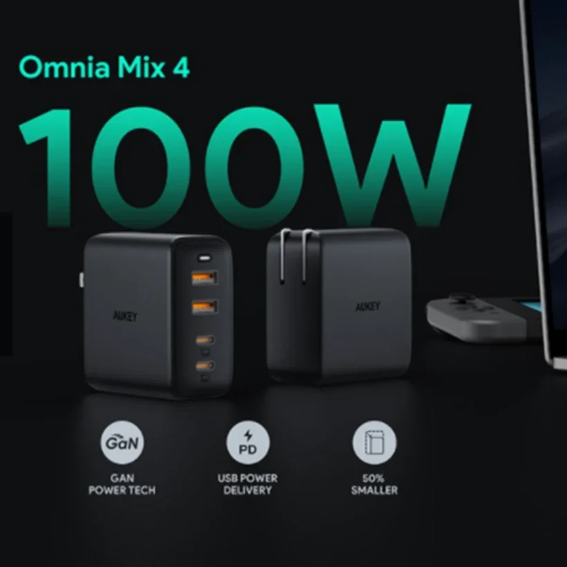 AUKEY PA-B7 Omnia 100W 4-Port USB C Charger, PD Charger with GaNFast Power Delivery 100W By มหาชะนี AUKEY PA-B7 Omnia 100W 4-Port USB C Charger, PD Charger with GaNFast Power Delivery 100W By มหาชะนี