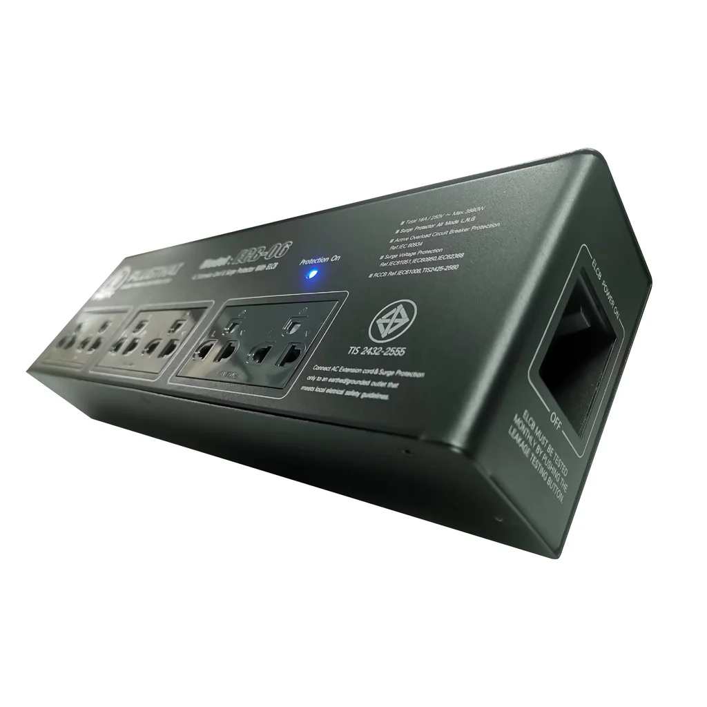 PLUGTHAI ECB-06 ปลั๊กไฟ กันกระชาก All Mode 6 ช่อง ตัดไฟรั่วอัตโนมัติ