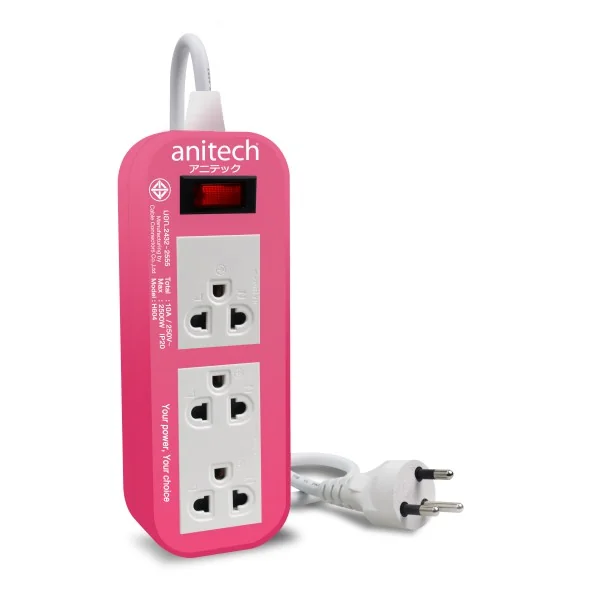 ปลั๊กไฟ ANITECH มอก. Series H633 3 ช่อง เบรกเกอร์สวิตช์ 10A (2432-2555)