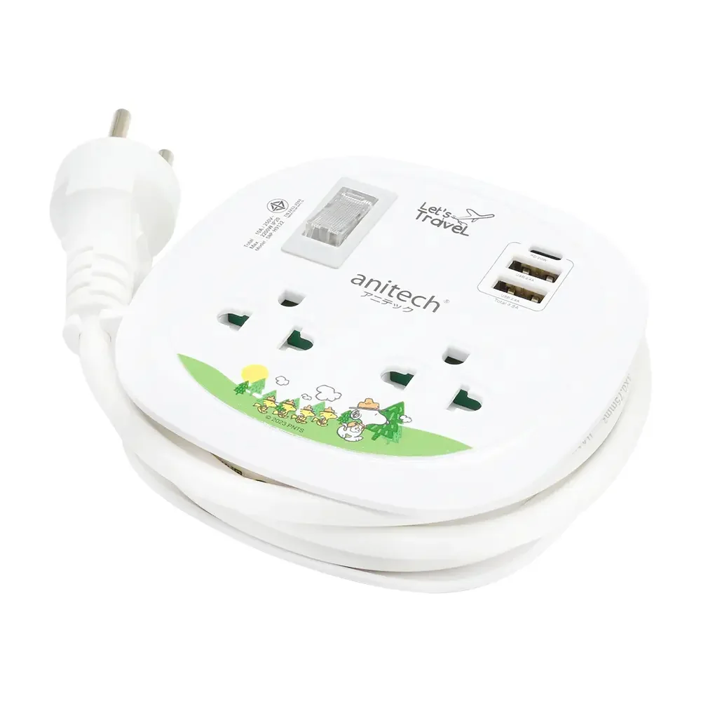 ปลั๊กไฟพกพาลิขสิทธิ์แท้สนู้ปปี้ ANITECH H9122 มีชาร์จด่วน PD Power Delivery ครบครัน ปลั๊กไฟพกพาลิขสิทธิ์แท้สนู้ปปี้ ANITECH H9122 มีชาร์จด่วน PD Power Delivery ครบครัน