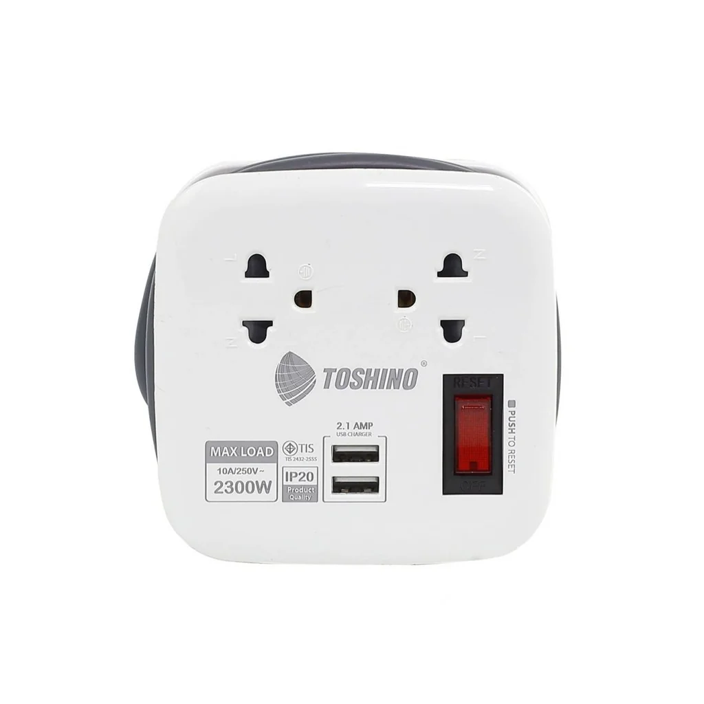 ปลั๊กพกพา Toshino XP-1M WH 2 ช่อง 2 USB 1 เมตร 10A ปลั๊กพกพา Toshino XP-1M WH 2 ช่อง 2 USB 1 เมตร 10A