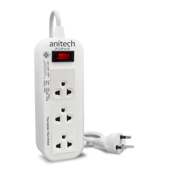 ปลั๊กไฟ ANITECH มอก. Series H633 3 ช่อง เบรกเกอร์สวิตช์ 10A (2432-2555)