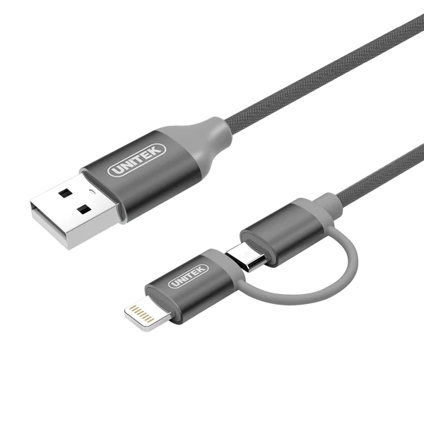 สาย 2in1 Android&Apple แบบได้รับรองมาตรฐาน MFi จากแอปเปิ้ล สายถักอย่างดี ยี่ห้อ UNITEK image 2