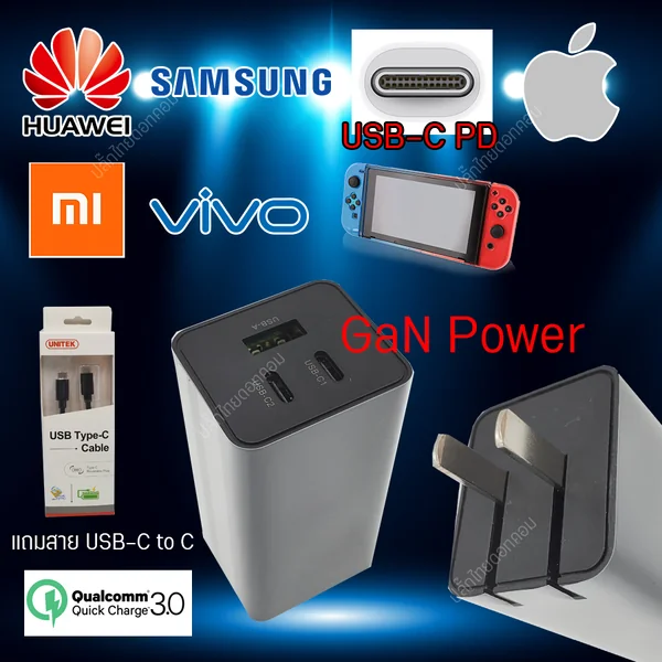 GaN Power Charger 65W 2*USB-C PD 1*USB-A ชาร์จด่วนได้เกือบทุกอุปกรณ์ (ยกเว้น Oppo และ One+) image 1