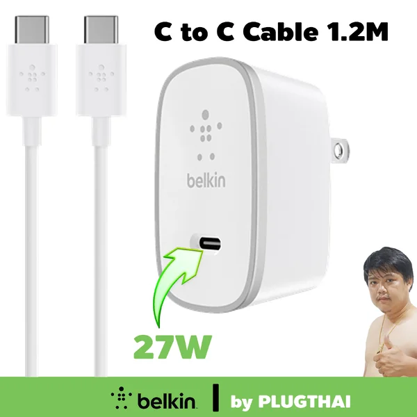 BELKIN F7U074dq04-SLV+สาย C to C 1.2m (4ft.) ชาร์จด่วน 27W PD/QC4.0 image 1