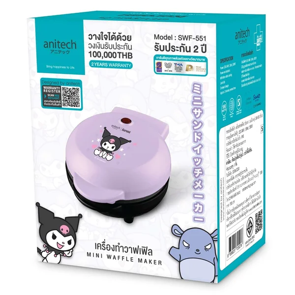 เครื่องทำวาฟเฟิล Anitech ลายลิขสิทธิ์ Sanrio แท้ Kuromi/Badtz-Maru รุ่น SWF-551 By มหาชะนี image 2 เครื่องทำวาฟเฟิล Anitech ลายลิขสิทธิ์ Sanrio แท้ Kuromi/Badtz-Maru รุ่น SWF-551 By มหาชะนี image 2