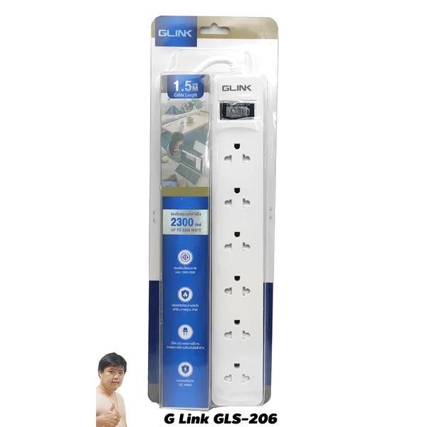 G Link GLS-206 ปลั๊กไฟทรงยาว 6 ช่อง เหมาะกับเสียบอแดปเตอร์แนวขวาง (เช่นกล้องวงจรปิด) By มหาชะนี image 1 G Link GLS-206 ปลั๊กไฟทรงยาว 6 ช่อง เหมาะกับเสียบอแดปเตอร์แนวขวาง (เช่นกล้องวงจรปิด) By มหาชะนี image 1